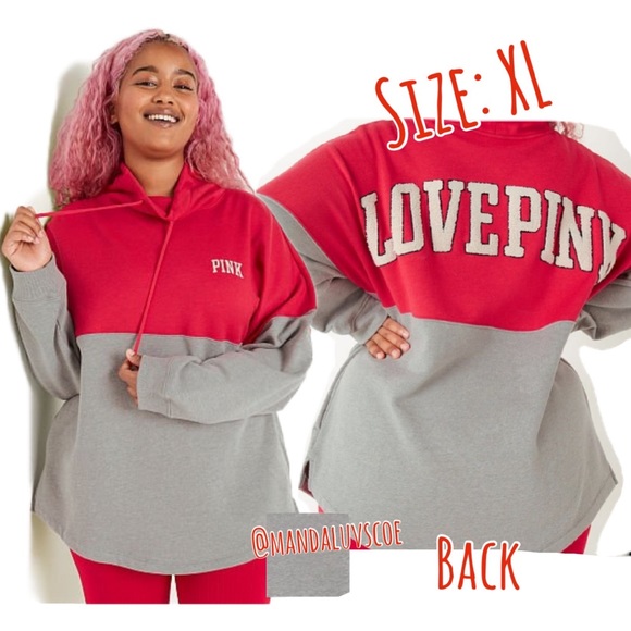 💗VS PINK RED & GREY Varsity Cowl NECK PULLOVER  SWEATSHIRT - Picture 1 of 9